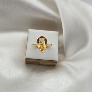 Yellow Gold Over Sterling Silver 925 Natural Citrine Teardrop Ring